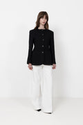 Carol Fitted Round Neck Blazer - Black