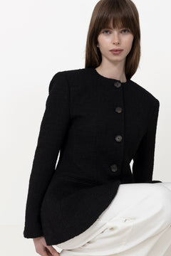 Carol Fitted Round Neck Blazer - Black