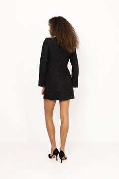 Leanna Boucle High Neck Mini Dress - Black