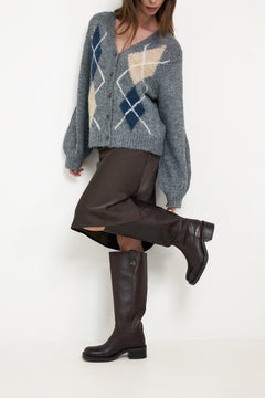 Biamary Knee High Pull On Boot Pull Up Leather - Brown
