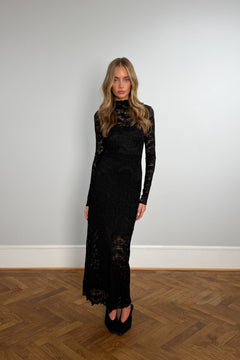 Olivia Bodycon Maxi Lace Dress - Black