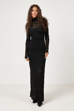 Olivia Bodycon Maxi Lace Dress - Black