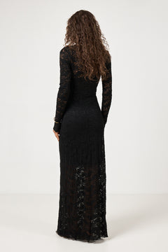 Olivia Bodycon Maxi Lace Dress - Black