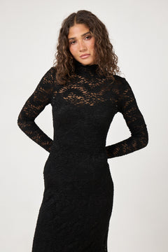 Olivia Bodycon Maxi Lace Dress - Black