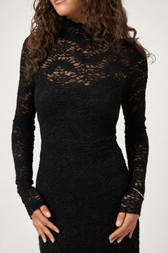 Olivia Bodycon Maxi Lace Dress - Black