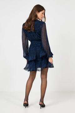Jade Wave Plisse Dress - Navy