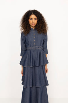 Denim Shirt Dress - Dark Blue