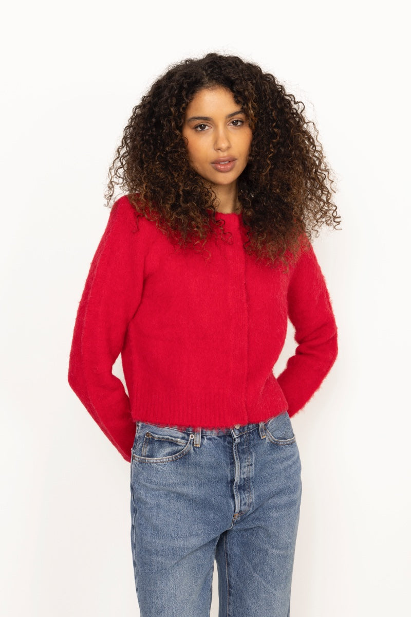 Hairy Knit Jacket - Red