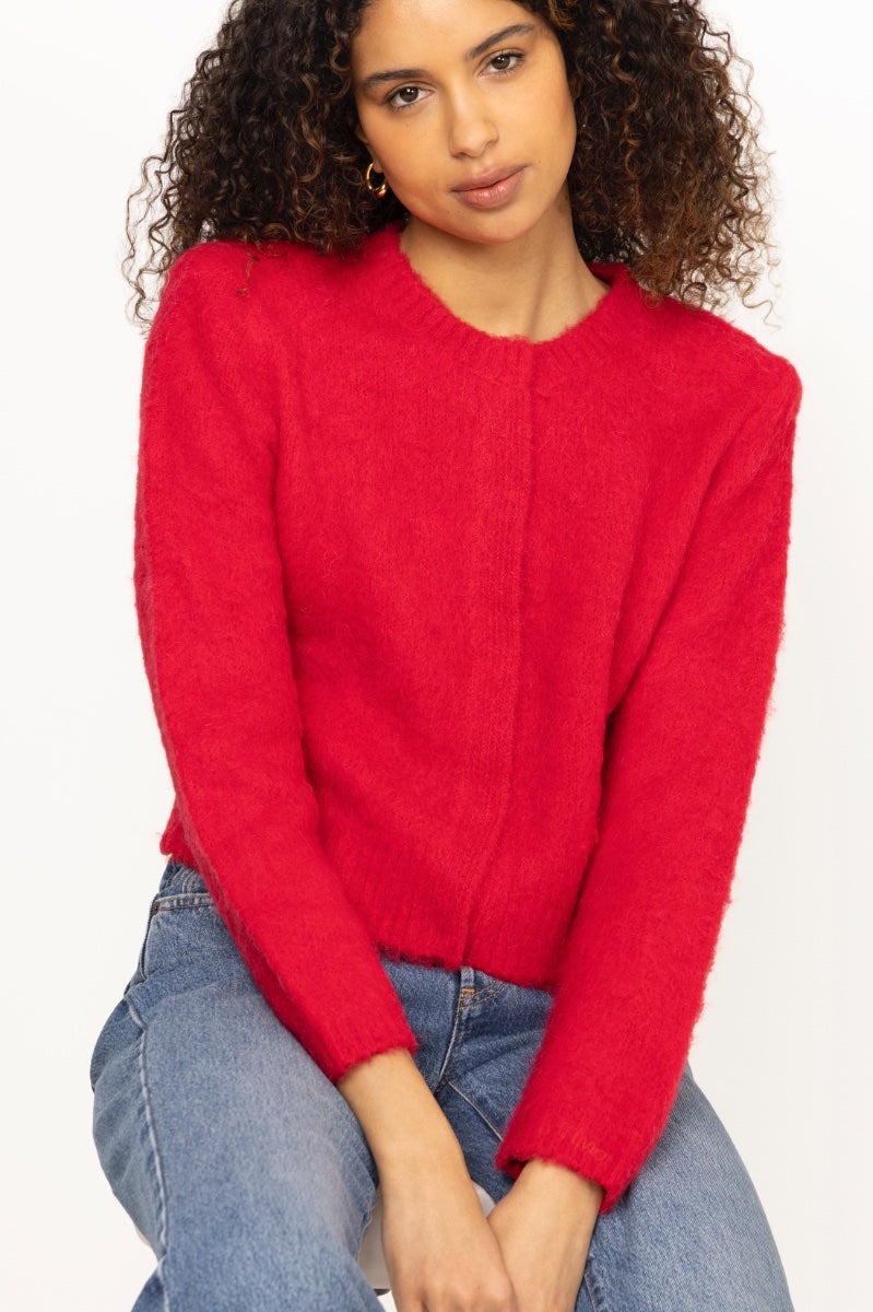 Hairy Knit Jacket - Red