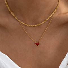 Sarah - Red Heart Necklace Stainless Steel - Gold