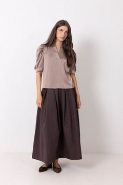 Roella Heavy Sateen Blouse - Dark Taupe