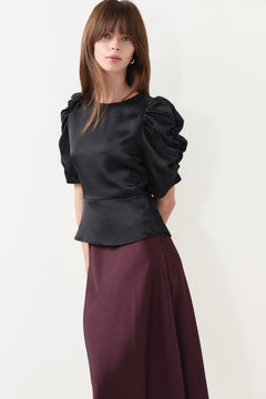Benua Heavy Sateen Blouse - Black