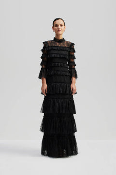 Carmine Long Sleeve Maxi Lace Dress - Black