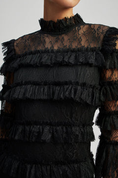 Carmine Long Sleeve Maxi Lace Dress - Black
