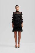 Carmine Frill Mini Lace Dress - Black