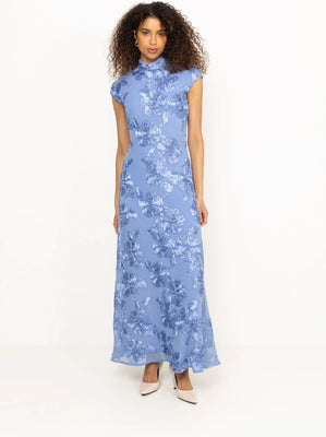 Mesh Capsleeve Maxi Dress - Hydrangea (Blue)