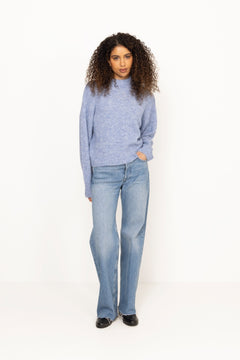 Paulina Fluffy Knit Blouse - Dusty Blue