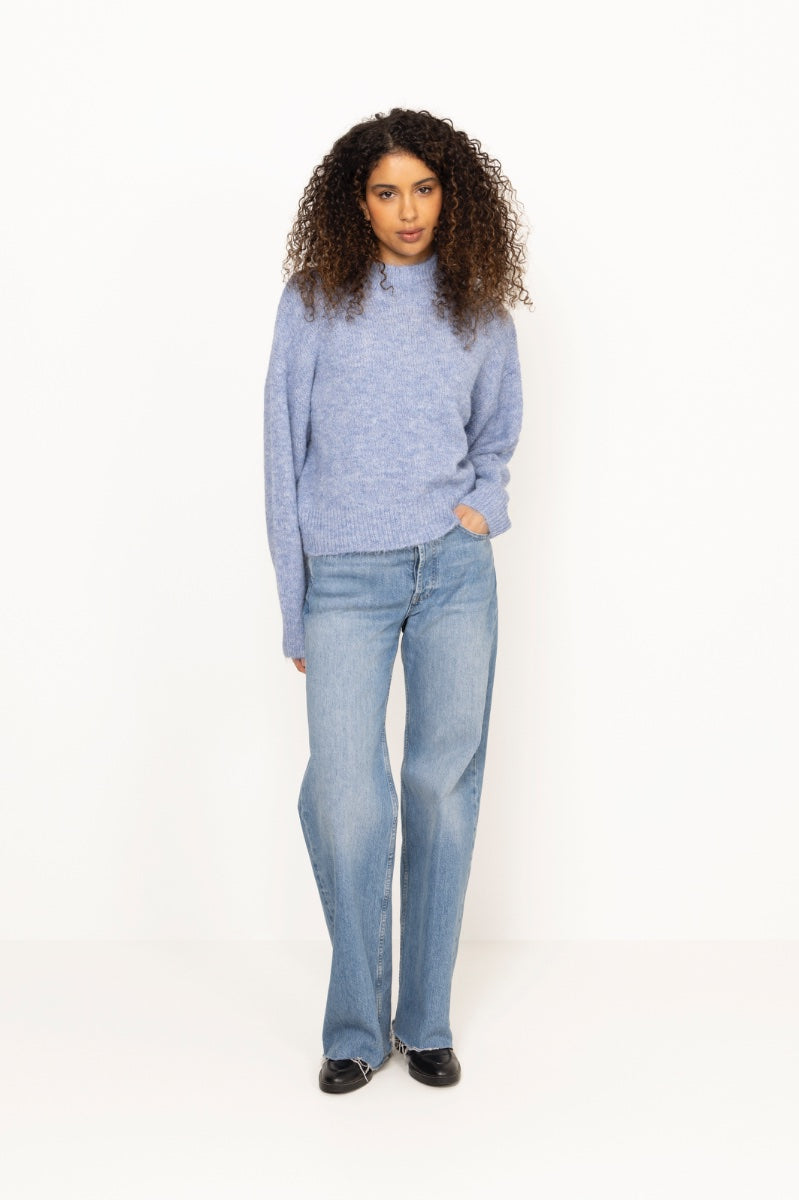 Paulina Fluffy Knit Blouse - Dusty Blue