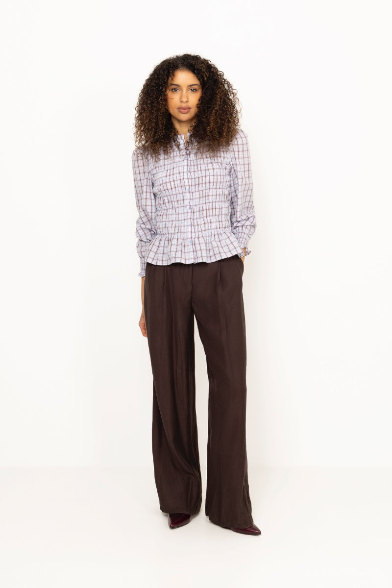 Mocca Smock Check Blouse - Light Blue