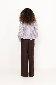 Mocca Smock Check Blouse - Light Blue
