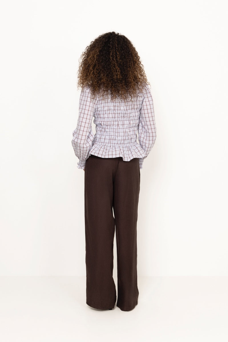 Mocca Smock Check Blouse - Light Blue