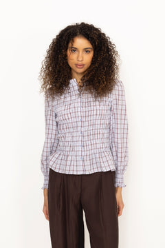 Mocca Smock Check Blouse - Light Blue