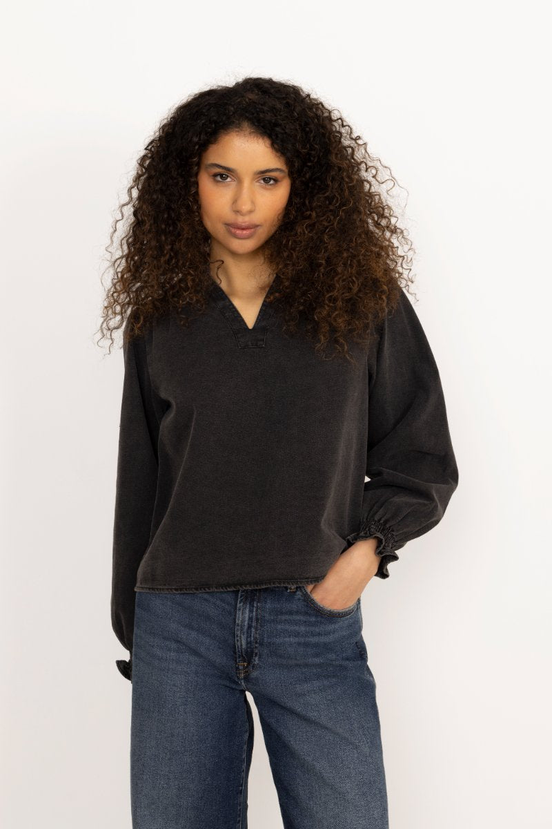 Emmeline Denim Blouse - Black