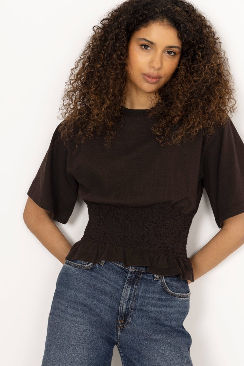 Dray Boxy Smock Tee - Dark Brown