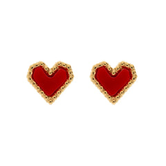 Sarah - Red Heart Stud Earring Stainless Steel - Gold
