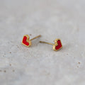 Sarah - Red Heart Stud Earring Stainless Steel - Gold