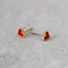 Sarah - Red Heart Stud Earring Stainless Steel - Gold