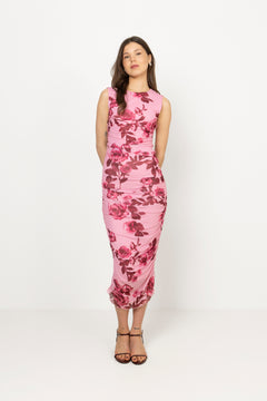 Hilda Mesh Midi Dress - Pink