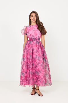 Elsa Flower Organza Maxi Dress - Pink