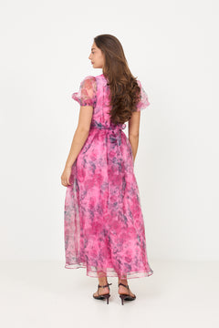 Elsa Flower Organza Maxi Dress - Pink