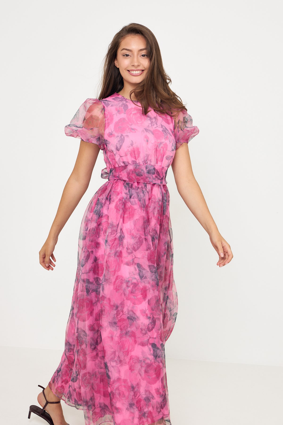 Elsa Flower Organza Maxi Dress - Pink