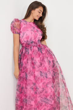 Elsa Flower Organza Maxi Dress - Pink