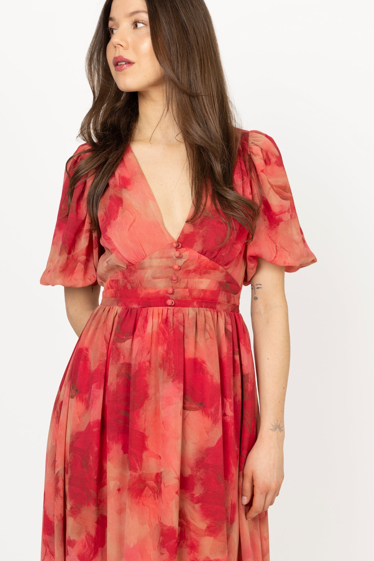 OSMINE af nor - Kjoler - Nordalill Chiffon Maxi Dress - Coral Red - Villoid