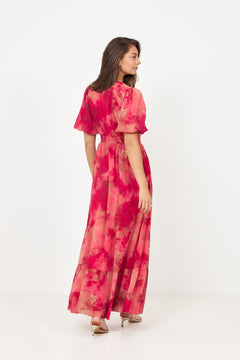 Nordalill Chiffon Maxi Dress - Coral Red