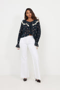 Siri Boho Blus - Flower Navy