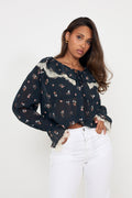 Siri Boho Blus - Flower Navy