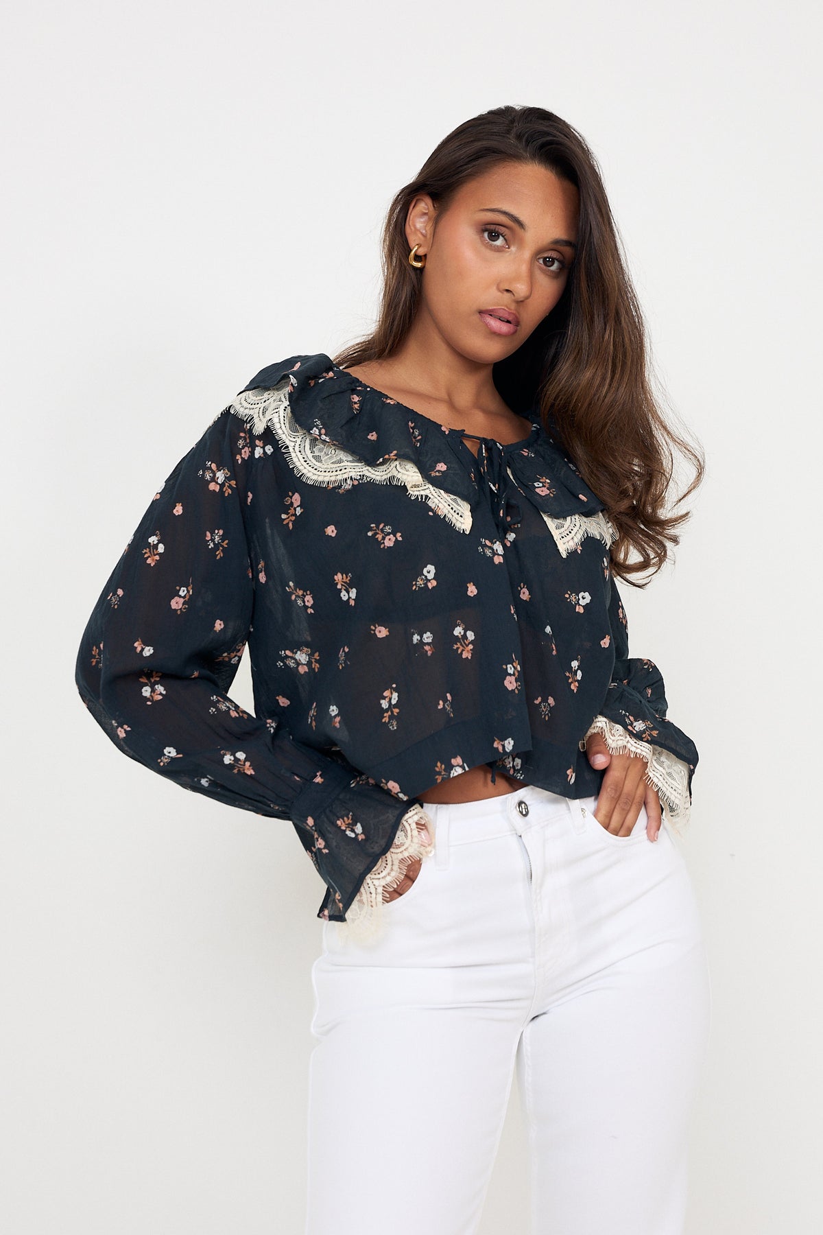 Siri Boho Blus - Flower Navy