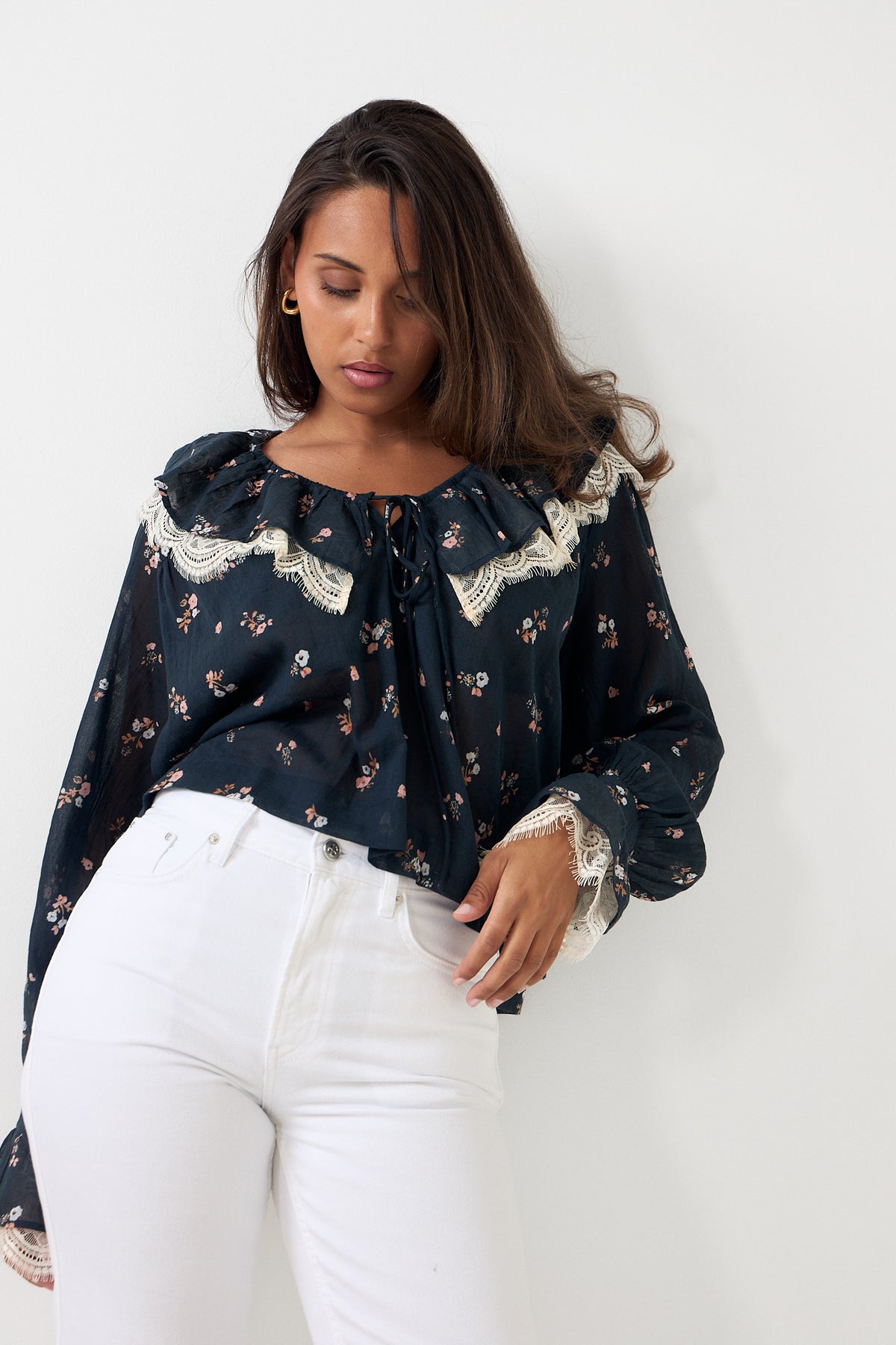 Siri Boho Blus - Flower Navy