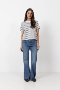 Essential Ss Striped Boxy Tee - Cashmere Blue Multi Stripes