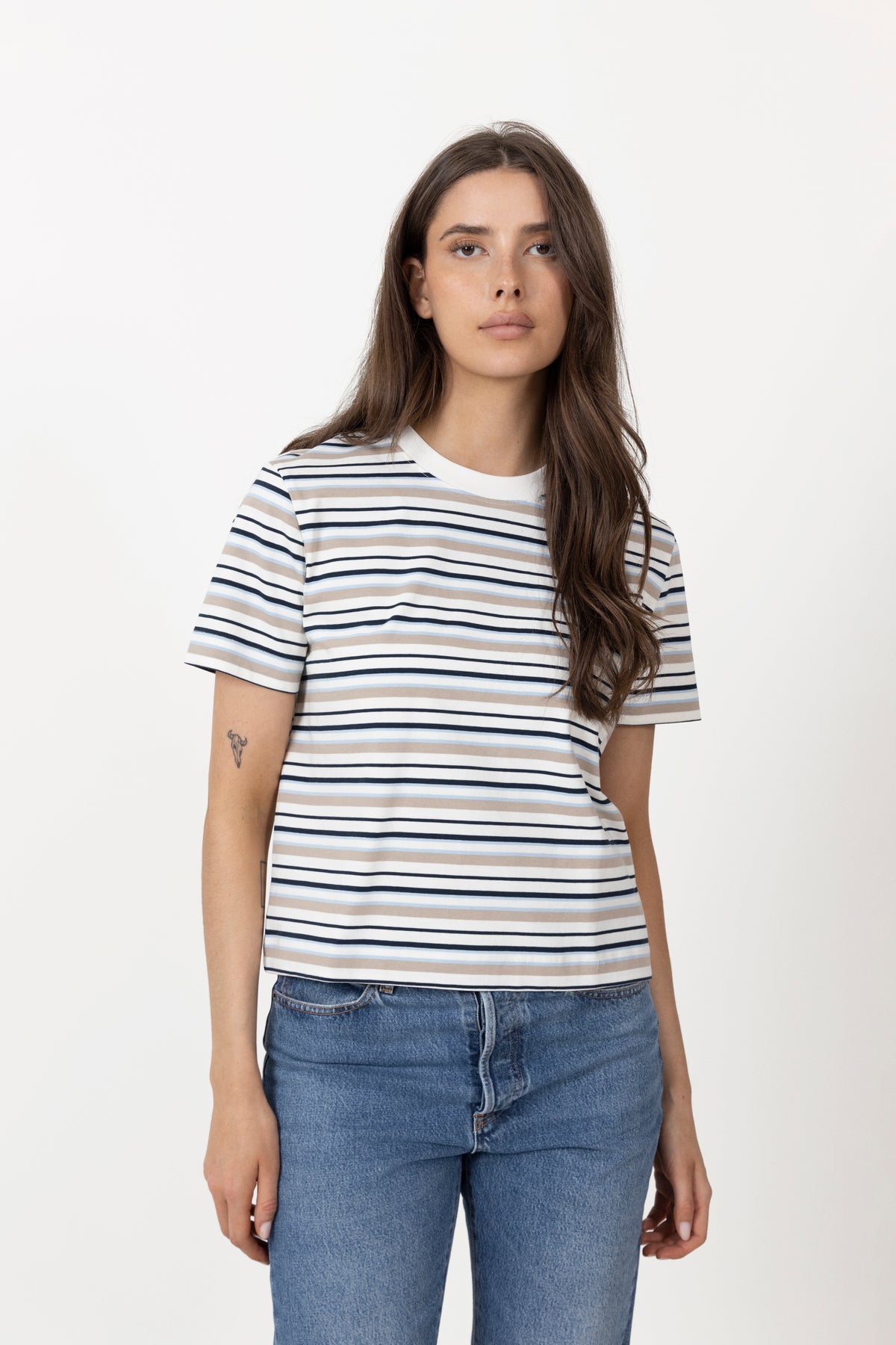 Essential Ss Striped Boxy Tee - Cashmere Blue Multi Stripes