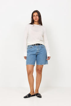 Thea Ls Knit Merino O-Neck - Egret