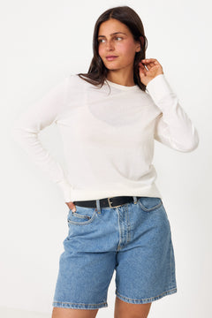 Thea Ls Knit Merino O-Neck - Egret