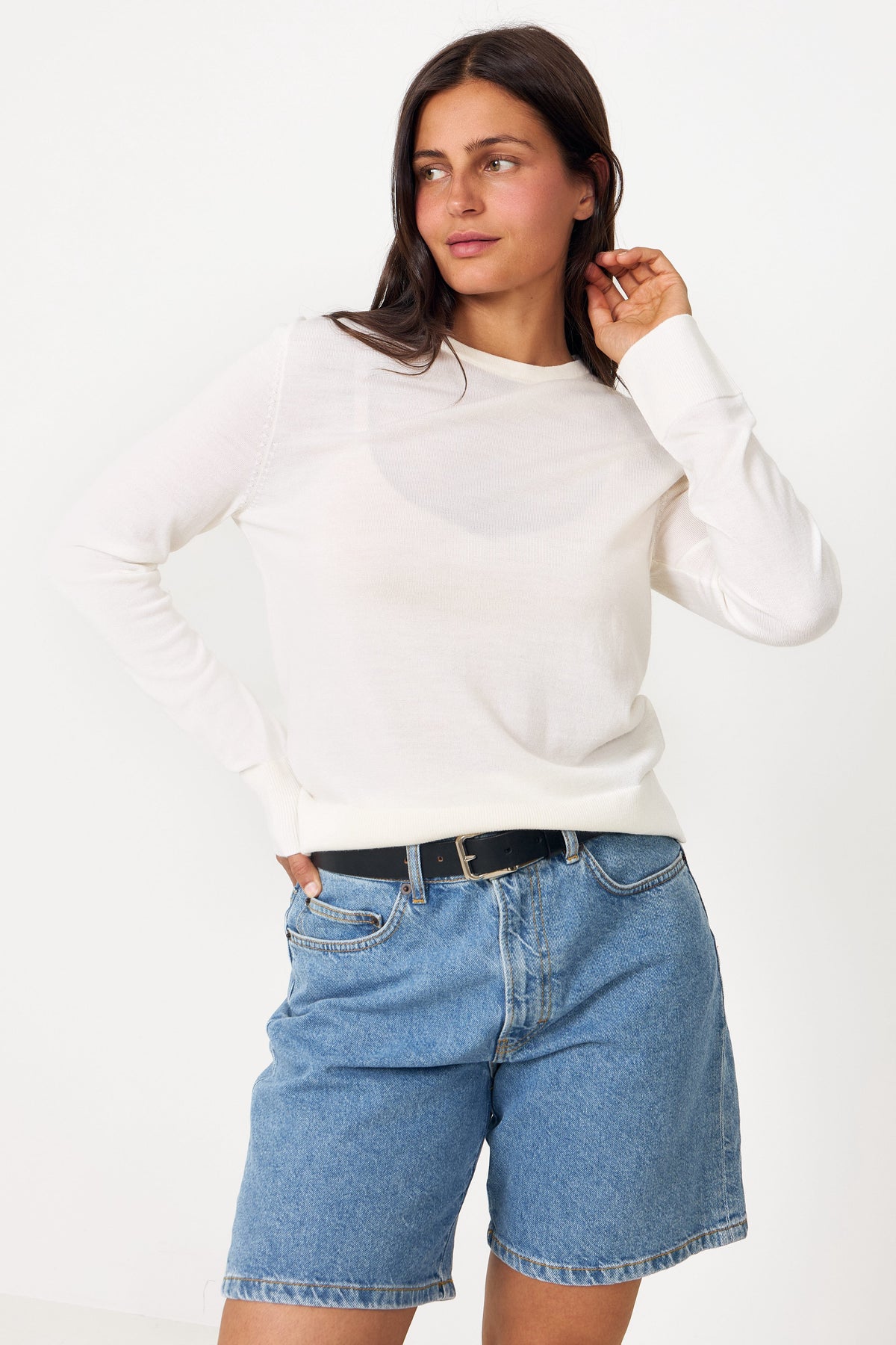 Thea Ls Knit Merino O-Neck - Egret