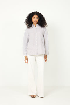 Cleo Oversize Linen Blend Shirt - Bright White Chocolate Chip