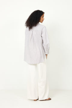 Cleo Oversize Linen Blend Shirt - Bright White Chocolate Chip