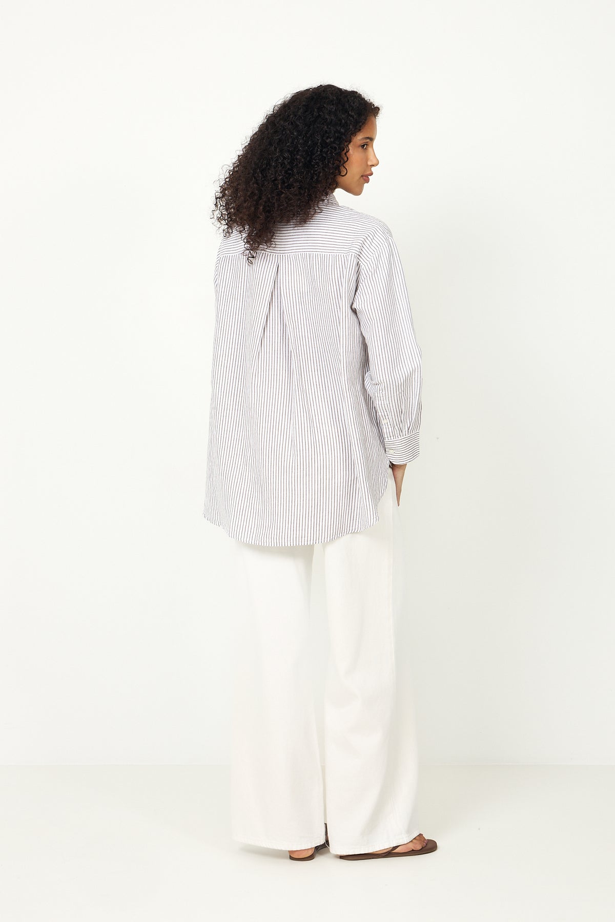 Cleo Oversize Linen Blend Shirt - Bright White Chocolate Chip